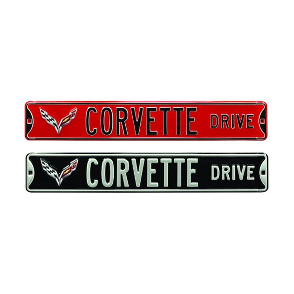 C7 Corvette Drive Crossed Flag Emblem - Metal Sign