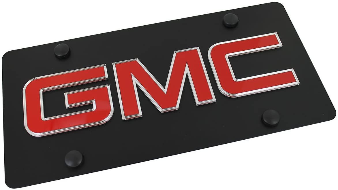 GMC License Plate - Black Steel with Red Logo