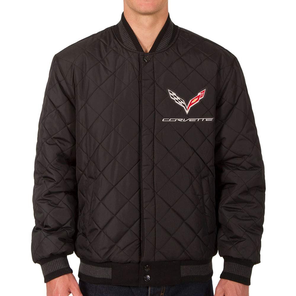 C7 Corvette Reversible Wool Varsity Style Jacket w/Leather Sleeve - Black