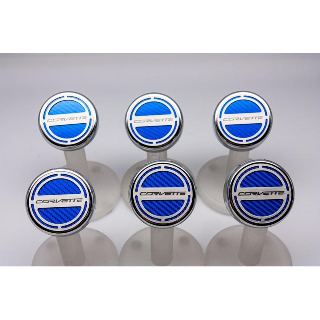 American Car Craft 053018-BLU Blue Carbon Fiber Fluid Cap Cover Set, 6 Piece (Corvette Font)-SR1 Performance