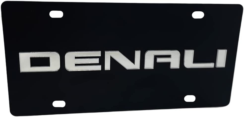 GMC Denali License Plate Carbon Steel Black with Mirror Logo