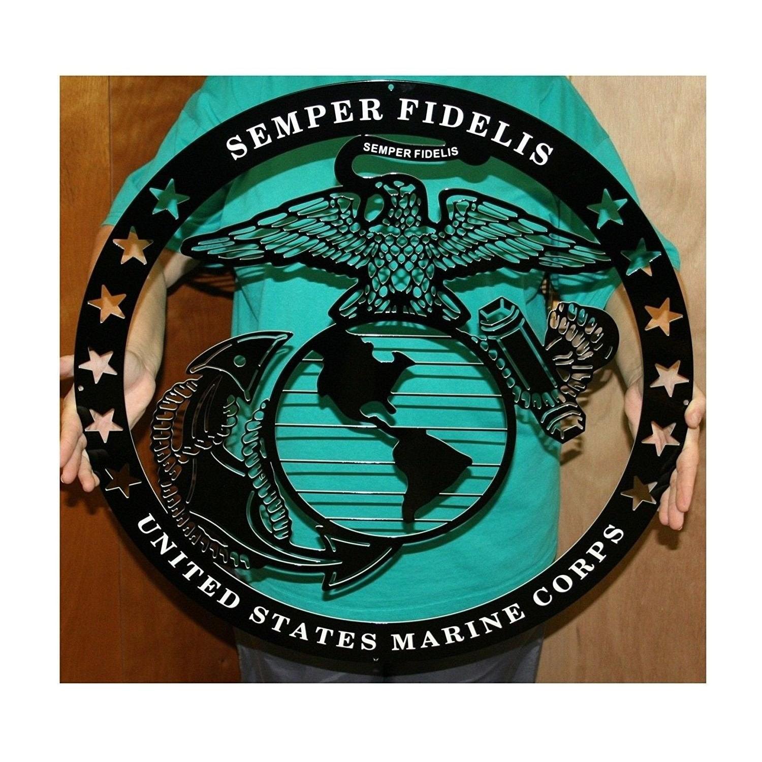USMC Globe Round Metal Sign - Camo - 24" x 24" (Dark Camo)-SR1 Performance