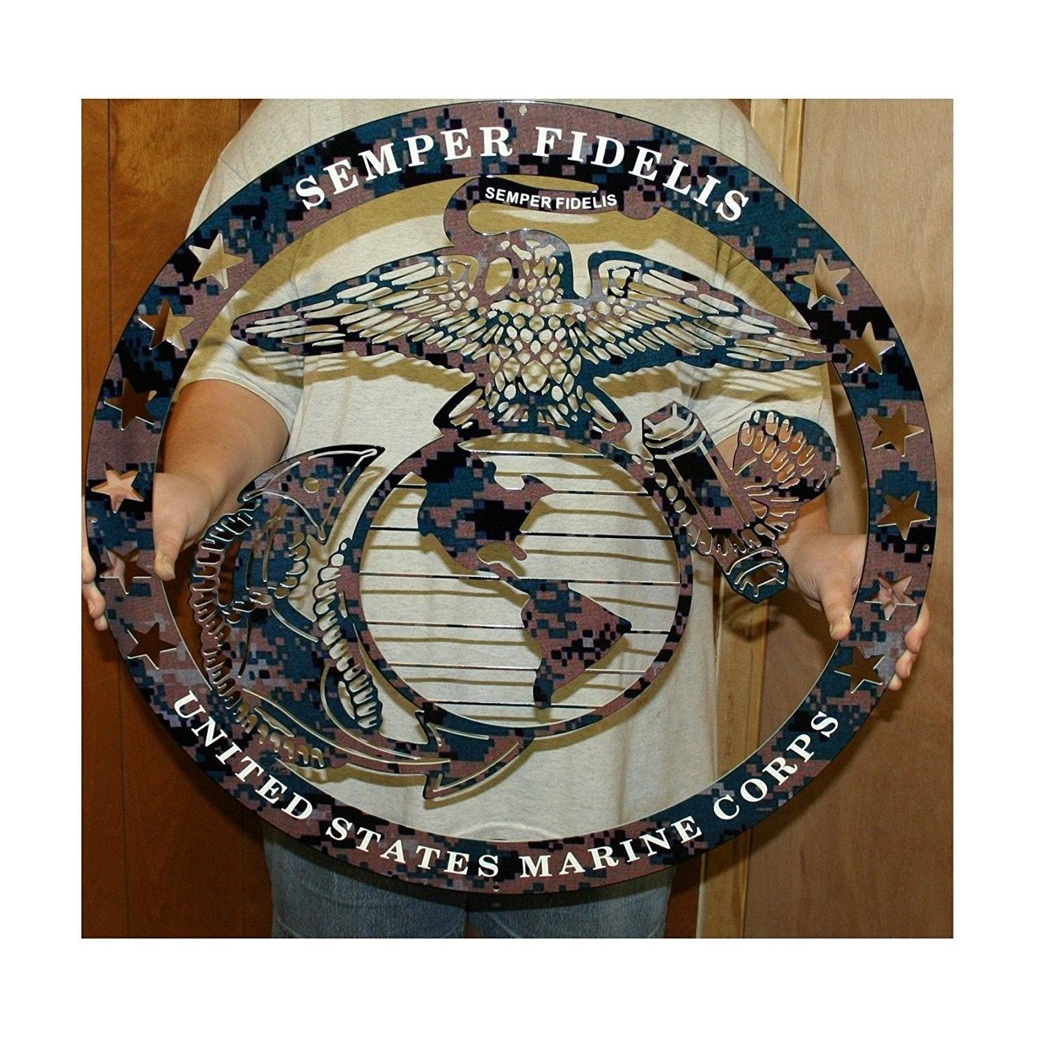 USMC Globe Round Metal Sign - Camo - 24" x 24" (Dark Camo)-SR1 Performance