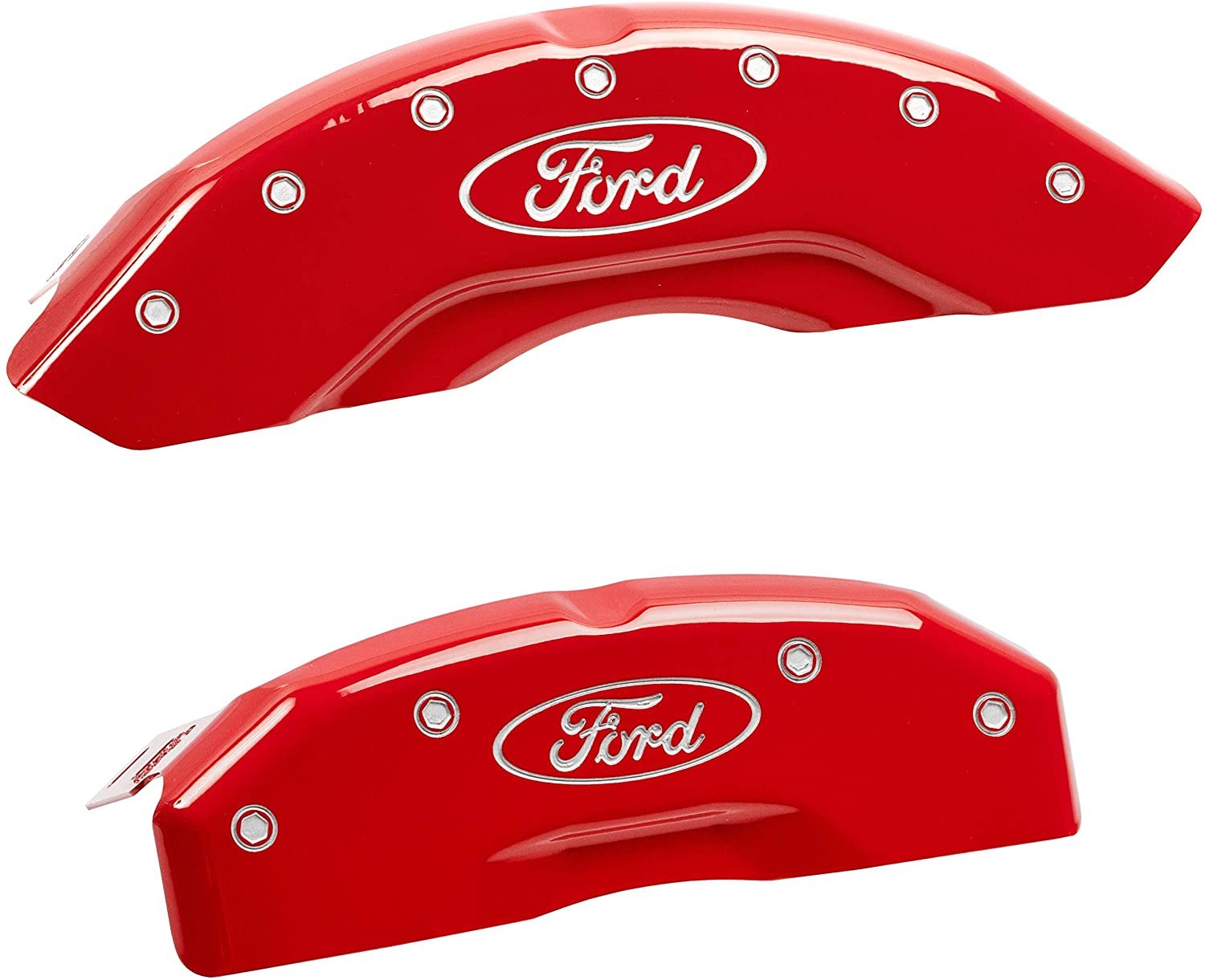 MGP Caliper Covers 10219SFRDRD Ford Oval Logo Type Caliper Cover with Red Powder Coat Finish and Silver Characters, (Set of 4)