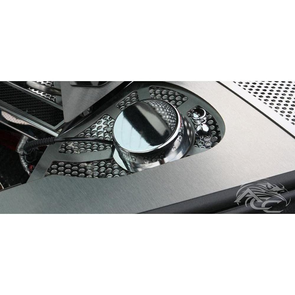 C8 Corvette Perforated Shock Tower Cover Inserts w/Chrome Cap 2Pc : Polished/Brushed Stainless Steel-SR1 Performance