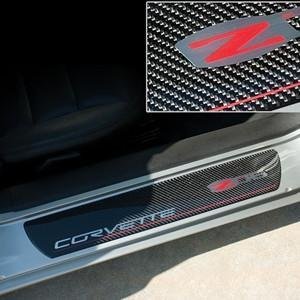 Corvette Door Sill Plates - Carbon Fiber with Z06 505HP Logo : Z06-SR1 Performance