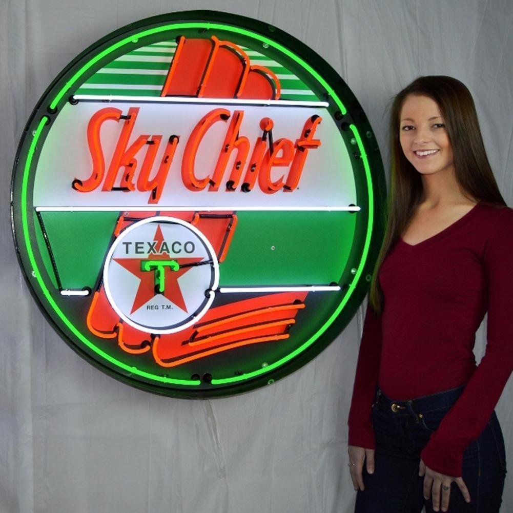 Texaco Sky Chief Neon Sign in a Metal Can : 36in