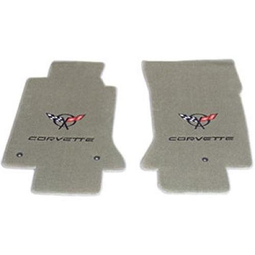 Corvette Floor Mats - Embroidered Double Logo - Black w/ Silver : 1997-2004 C5