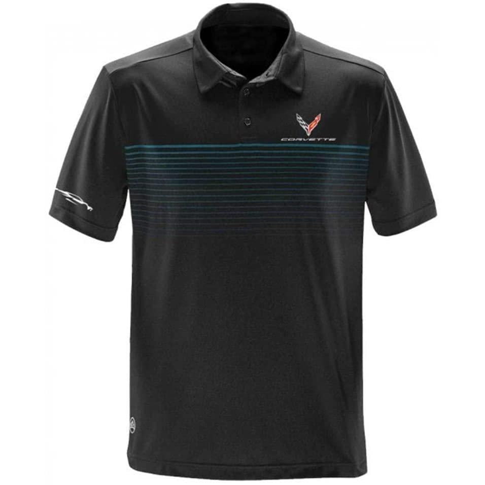 Corvette Next Generation Car Gesture Striped Polo (XX-Large, Black with Blue)-SR1 Performance