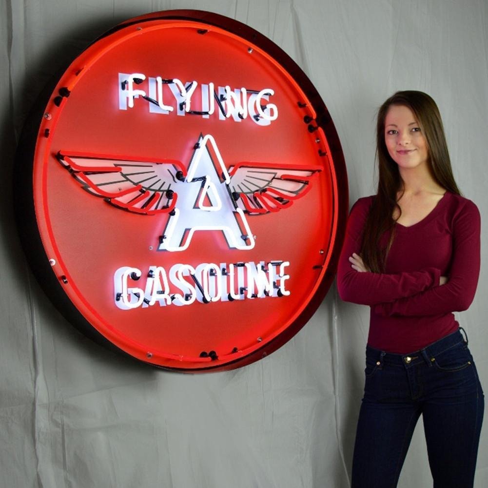 Flying A Gasoline Neon Sign in a Metal Can : 36in