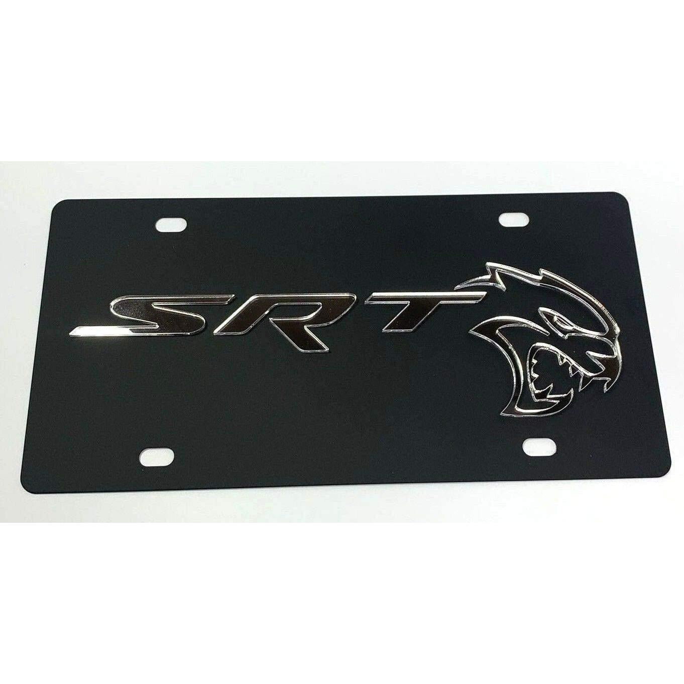 SRT Hellcat Carbon Steel License Plate with Mirrored Logos-SR1 Performance