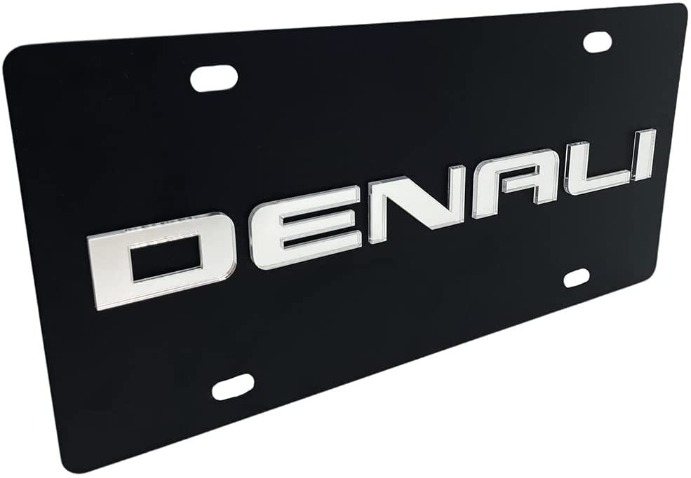 GMC Denali License Plate Carbon Steel Black with Mirror Logo