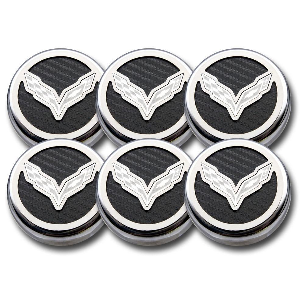 American Car Craft 053014-GRN Green Carbon Fiber Fluid Cap Cover Set, 6 Piece (Corvette Flag Emblem)-SR1 Performance
