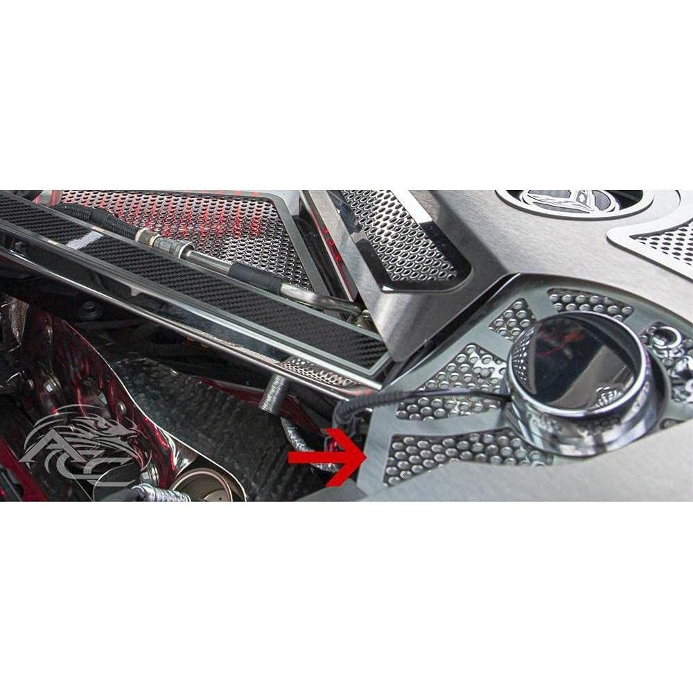 C8 Corvette Perforated Shock Tower Cover Inserts w/Chrome Cap 2Pc : Polished/Brushed Stainless Steel-SR1 Performance
