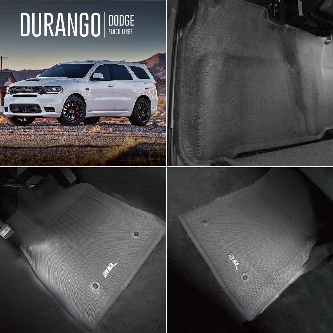 3D MAXpider Dodge Durango 5-Seater 2012-2020 Custom Fit All-Weather Car Floor Mats Liners, Kagu Series (1st & 2nd Row, Black)-SR1 Performance